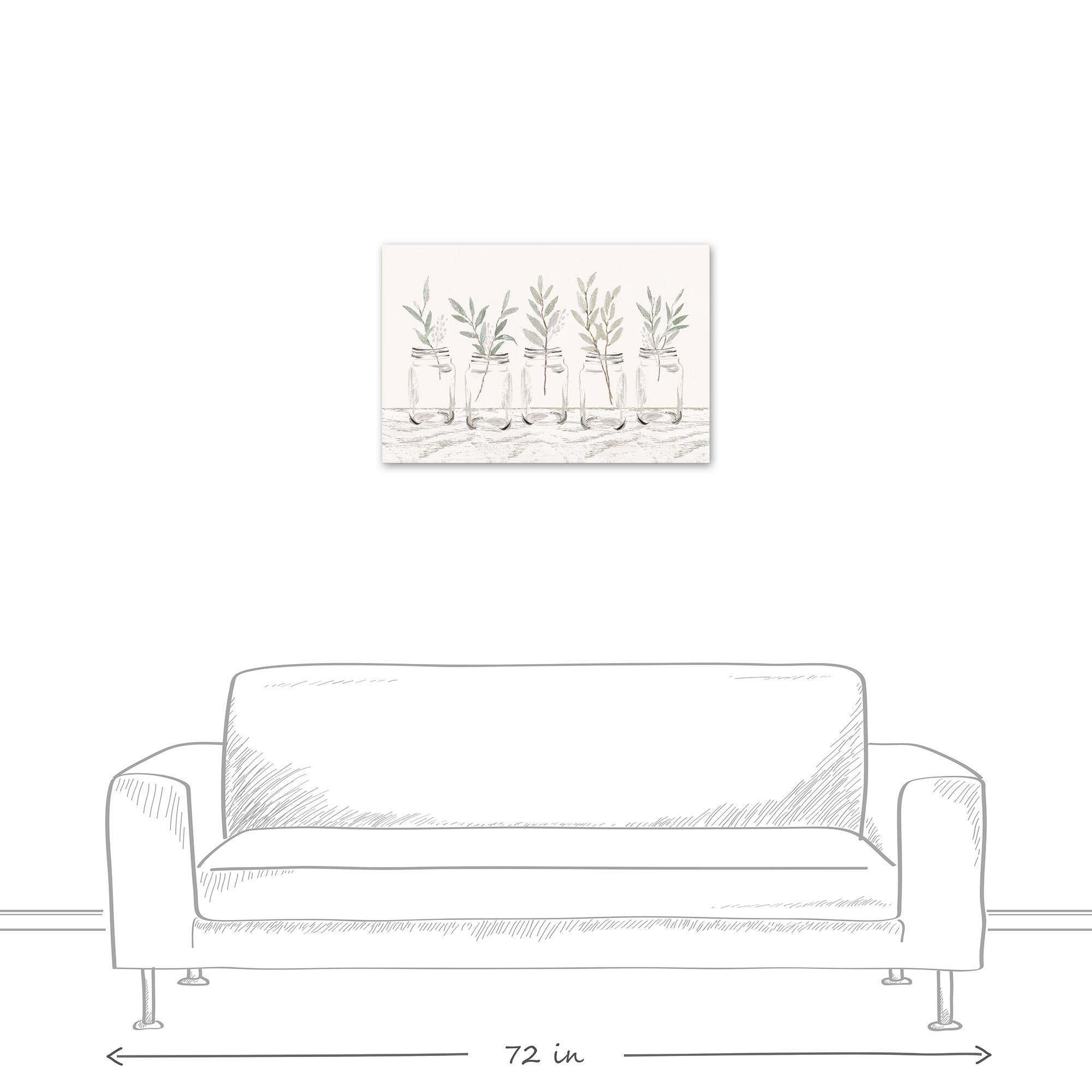 Greenery In Mason Jars 30" x 20" Canvas Wall Art